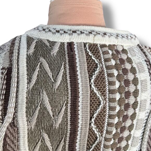 Vintage 90s Protégé Collection 3D Knit Sweater Brown Neutral Geometric Pattern - Picture 5 of 10
